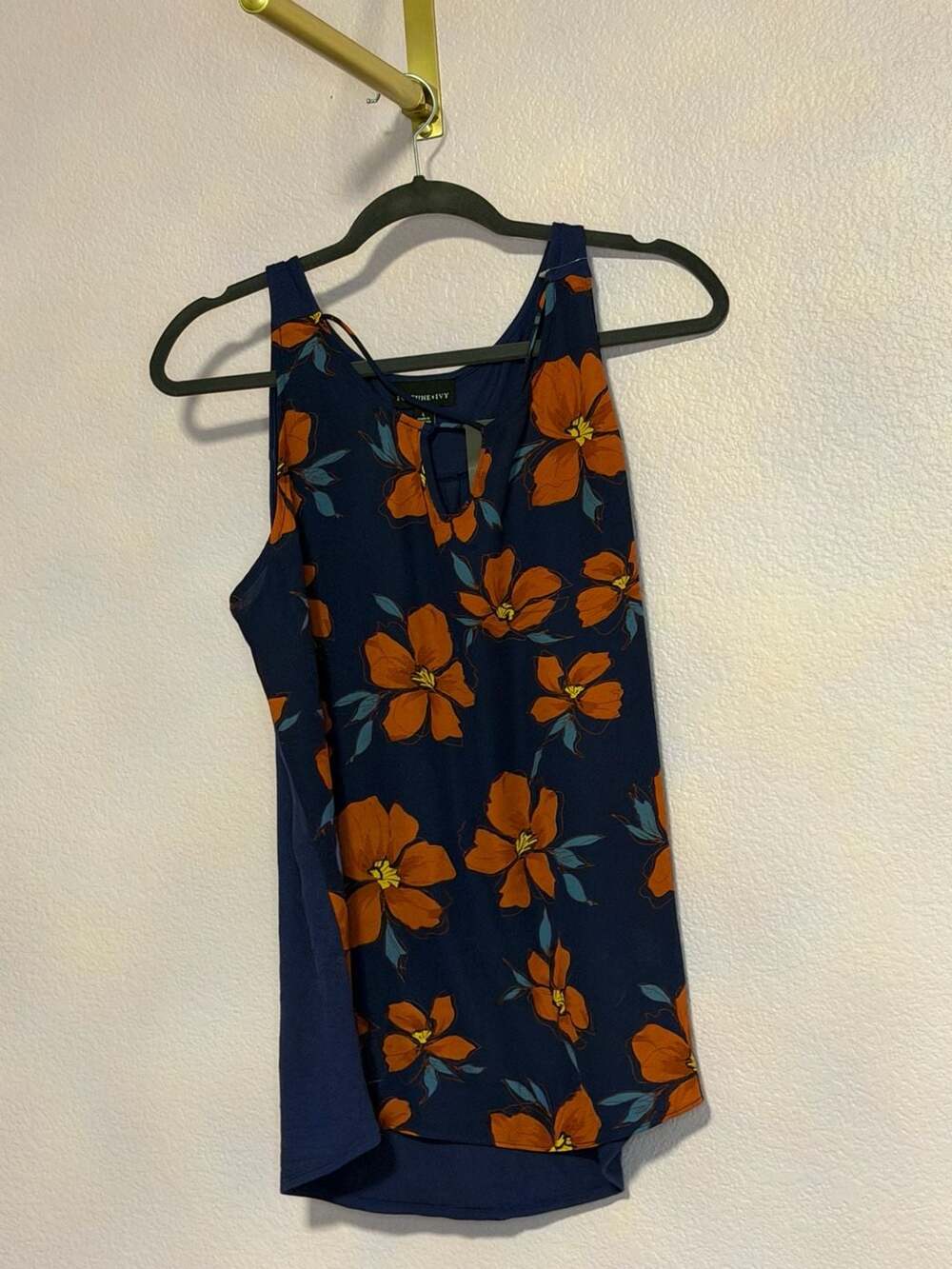 Fortune + Ivy Blouse Size L Blue Floral Sleeveless Split Neck